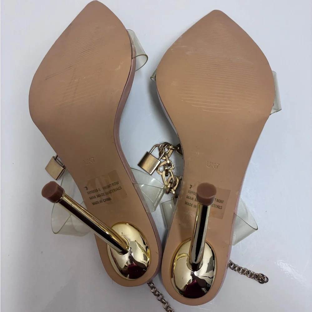 EGO Nude Heels with‎ Gold Chain Accent